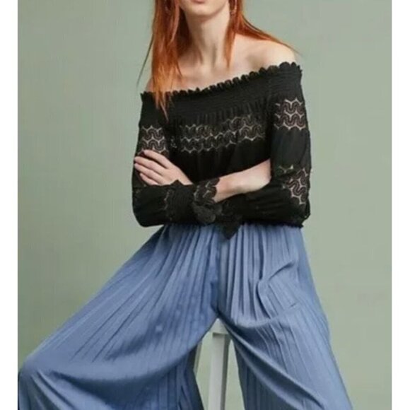 Deletta Anthropologie Black Riley Off-the-Shoulder Top Size S Dark Romance - Picture 2 of 9